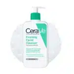 CeraVe Foaming Facial Cleanser for normal to oily skin in a white pump bottle with teal accents.