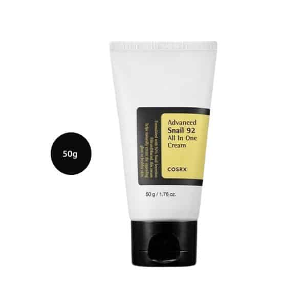 COSRX Advanced Snail 92 All In One Cream in a 50g white tube with black flip-top cap.
