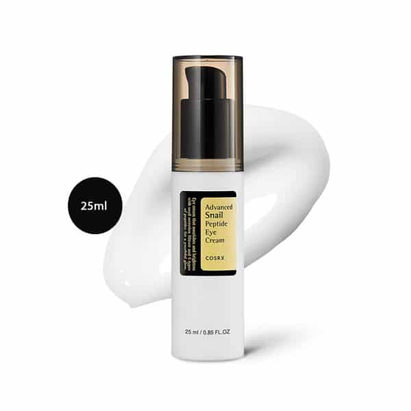 COSRX Advanced Snail Peptide Eye Cream in a 25ml white pump bottle with clear cap.