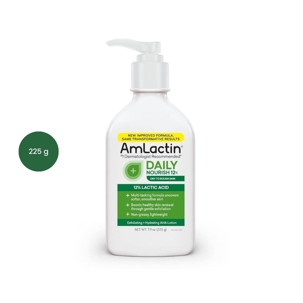 Best body lotion with lactic acid bottle on white background