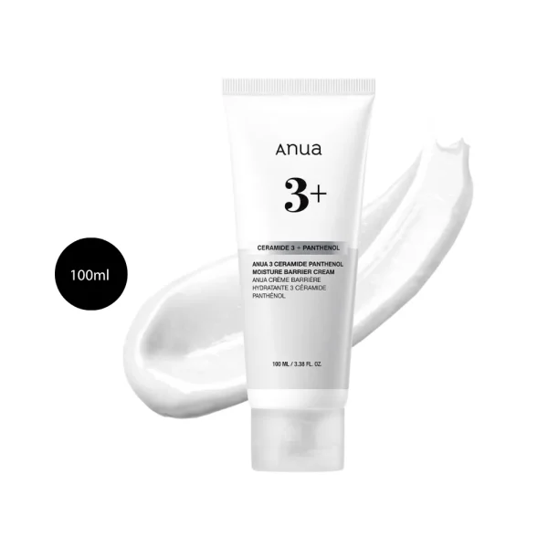 Anua 3 Ceramide Panthenol Barrier Cream in a 100ml white tube with clear flip-top cap.