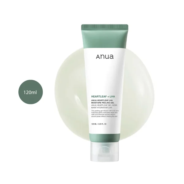 Anua Heartleaf LHA Moisture Peeling Gel in a 120ml white tube with green accents.