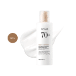 Anua Rice 70 Intensive Moisturizing Milk in a 150ml white bottle with beige pump and cream swipe.