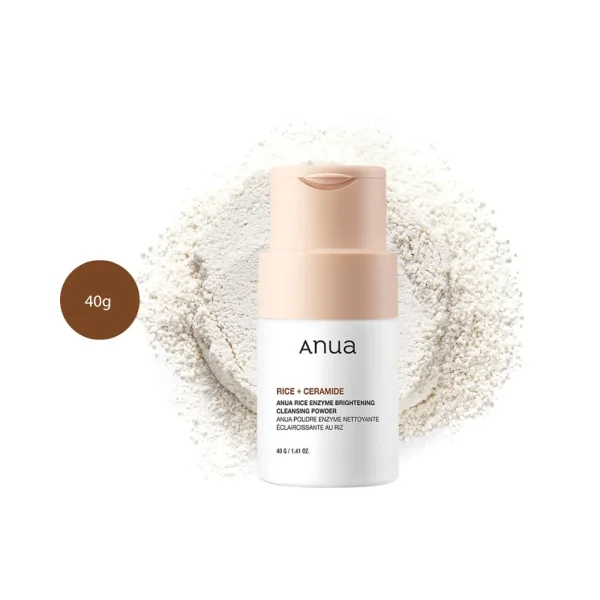 Anua Rice Enzyme Brightening Cleansing Powder in a 40g white bottle with beige cap.