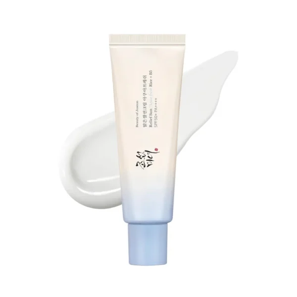 Beauty of Joseon Relief Sun Aqua-Fresh Rice + B5 tube with light blue base and cap.