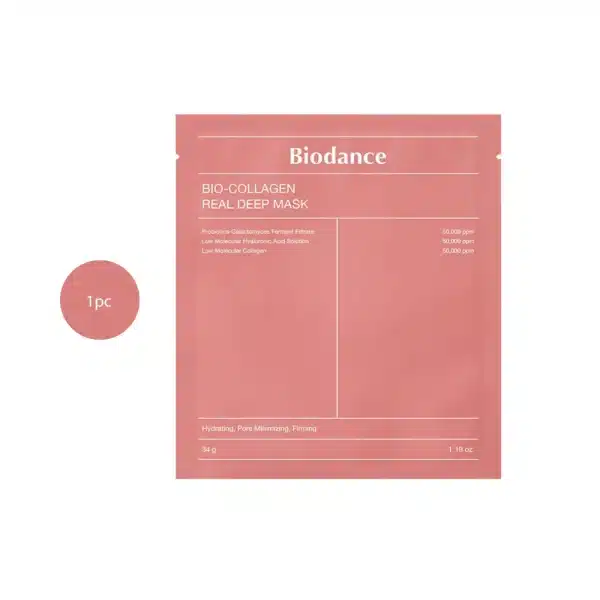 Biodance Bio-Collagen Real Deep Mask Sheet 34g pink packet on a white background.