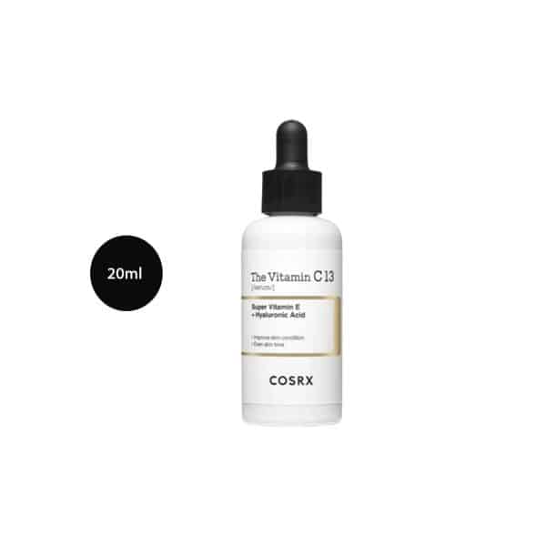 COSRX The Vitamin C 13 Serum in a 20ml white bottle with black dropper and gold detail.