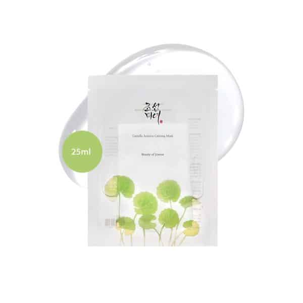 Beauty of Joseon Centella Asiatica Calming Mask in a 25ml white pouch with green leaves.
