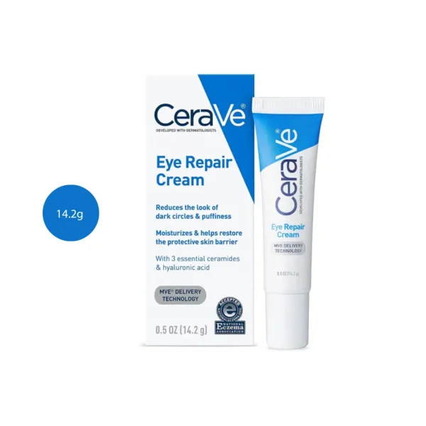 CeraVe Eye Repair Cream 14.2g white tube and box with blue accents and navy text.