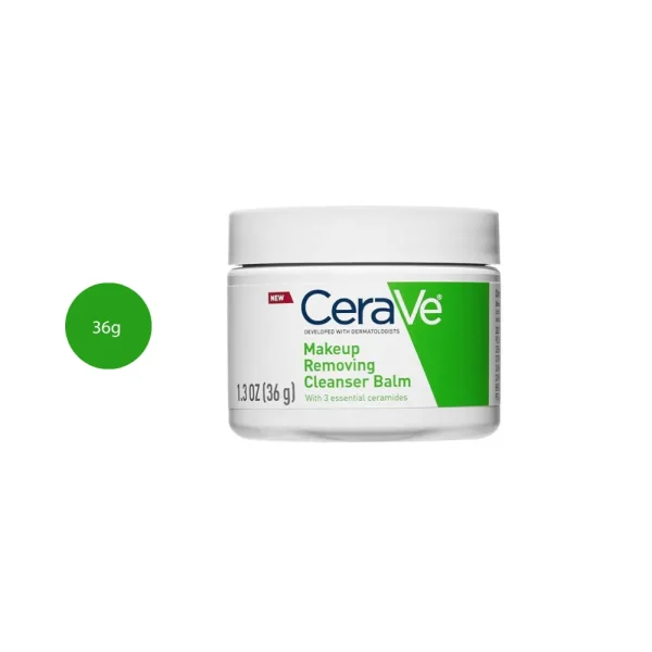 CeraVe Makeup Removing Cleanser Balm in a 36g white jar with a green and blue label.