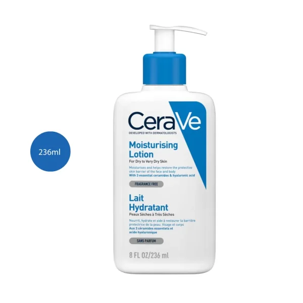 CeraVe Moisturising Lotion 236ml pump bottle with ceramides and hyaluronic acid.
