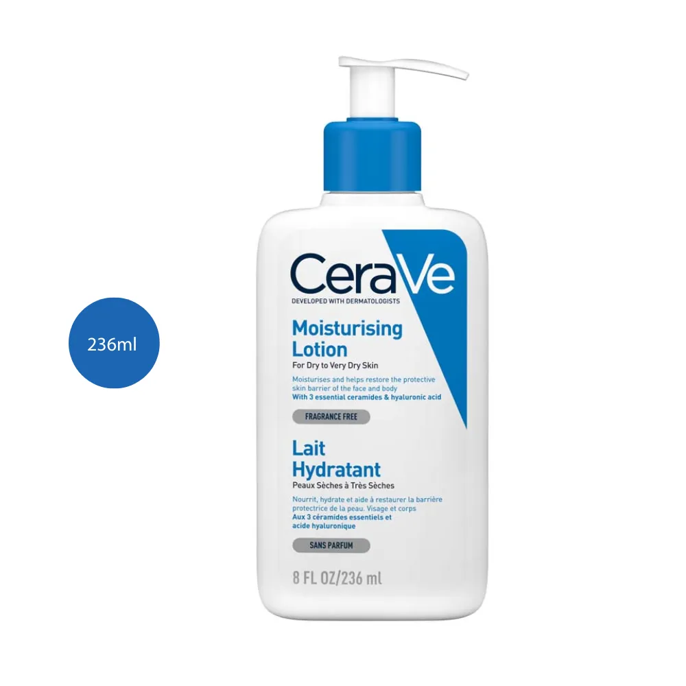 CeraVe Moisturising Lotion 236ml pump bottle with ceramides and hyaluronic acid.