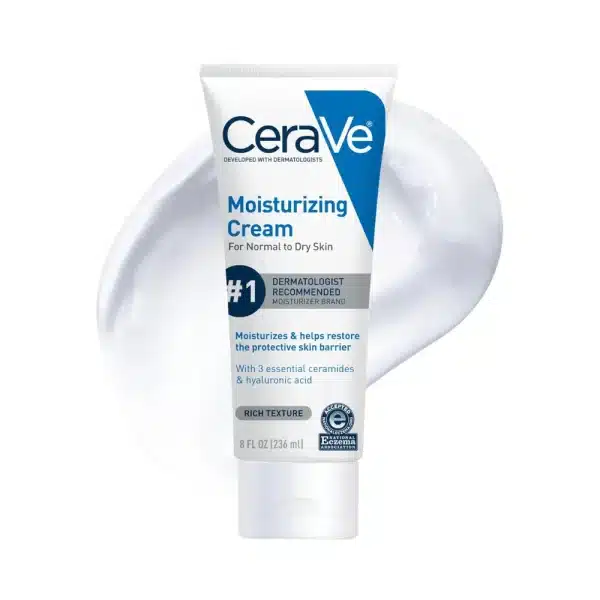 CeraVe Moisturizing Cream a white tube with blue branding and white cap.