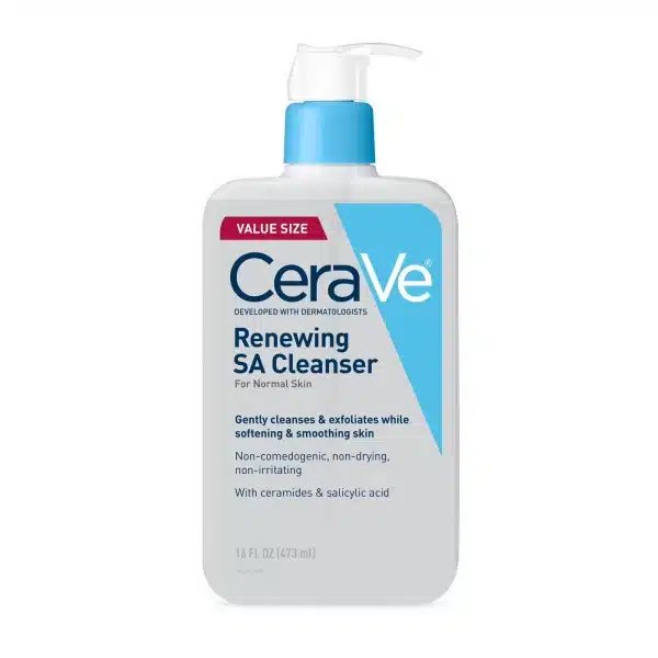 CeraVe Renewing SA Cleanser for normal skin in a pump bottle with salicylic acid.