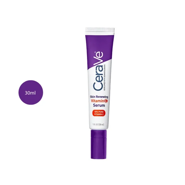 CeraVe Skin Renewing Vitamin C Serum 30ml white tube with purple branding and cap.