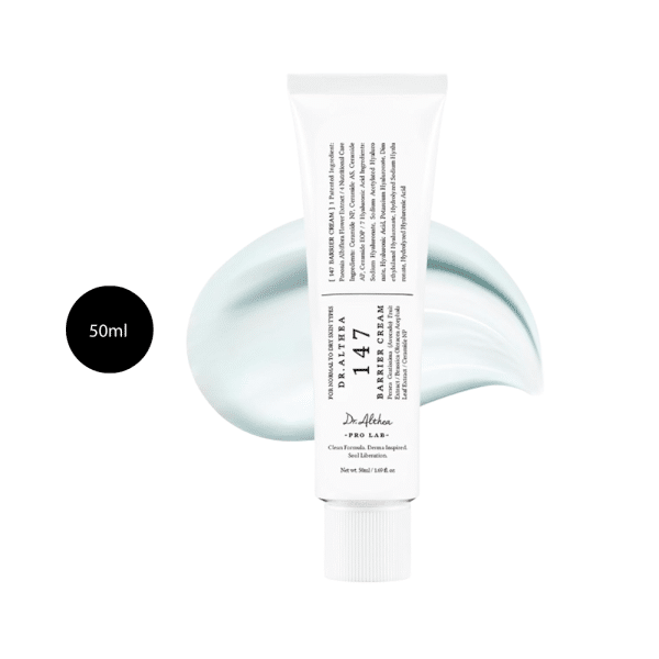 Dr. Althea 147 Barrier Cream 50ml white tube with light blue cream smear.