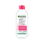 Garnier Skin Active Micellar Cleansing Water clear bottle with pink flip cap.