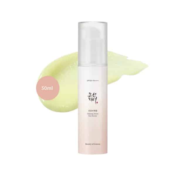 Beauty of Joseon Ginseng Moist Sun Serum SPF 50+ in a 50ml white and peach bottle.