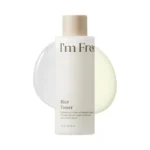 I'm From Rice Toner clear bottle with white milky toner and beige cap.