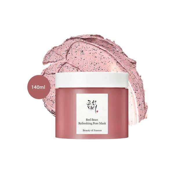 Beauty of Joseon Red Bean Refreshing Pore Mask in a 140ml mauve-pink jar with white lid.