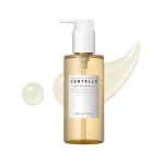 SKIN1004 Madagascar Centella Light Cleansing Oil 200ml bottle over liquid swatch.