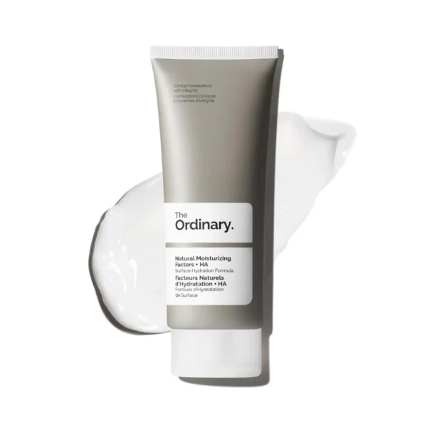 The Ordinary Natural Moisturizing Factors + HA matte grey squeeze tube.