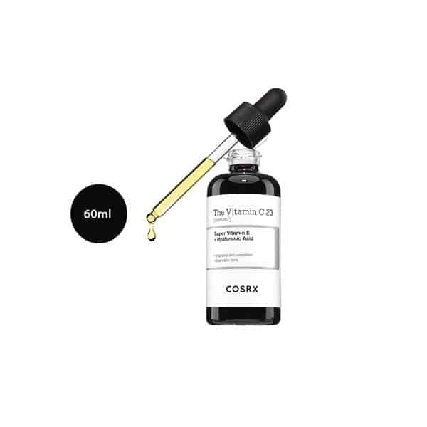 COSRX The Vitamin C 23 Serum in a 20ml dark bottle with white label and gold dropper.