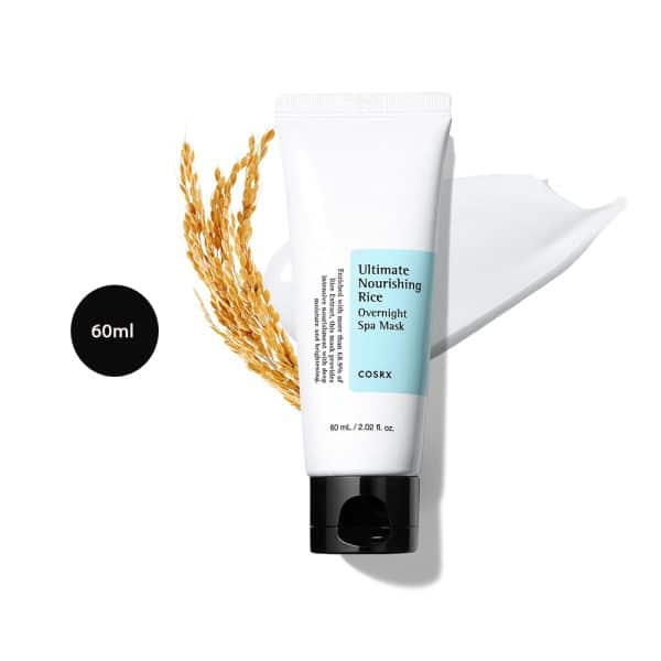 COSRX Ultimate Nourishing Rice Overnight Spa Mask 60ml white tube with a light blue label.