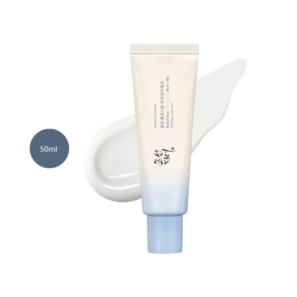 Beauty of Joseon Relief Sun Aqua-fresh Rice + B5 SPF50+ in a 50ml white-blue tube.