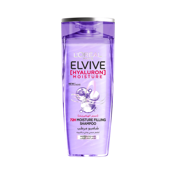L'Oreal Elvive Hyaluron Moisture 72H Shampoo in a translucent purple bottle.