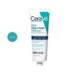 CeraVe Acne Clay-to-Foam Cleanser 118ml white tube with teal and navy accents.