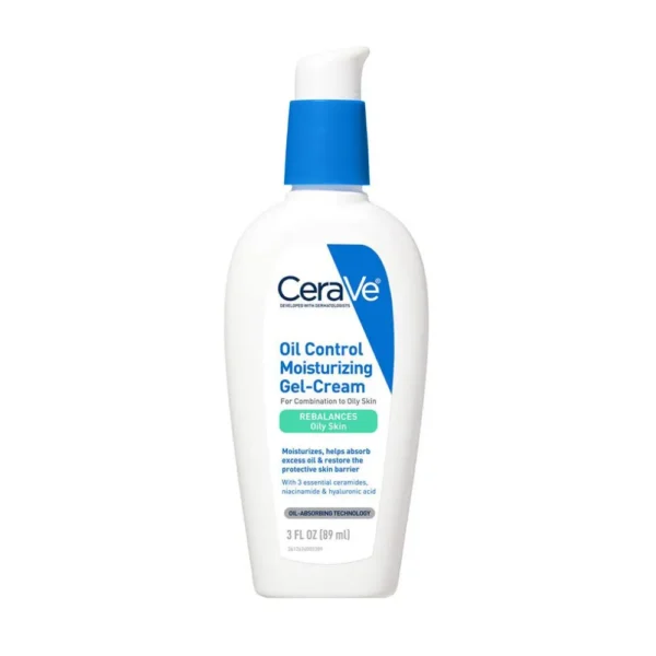 CeraVe Oil Control Moisturizing Gel-Cream white bottle with blue pump and branding.
