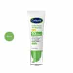 A white squeeze tube of Cetaphil Daily Facial Moisturizer with SPF 50 sunscreen and a green pump.