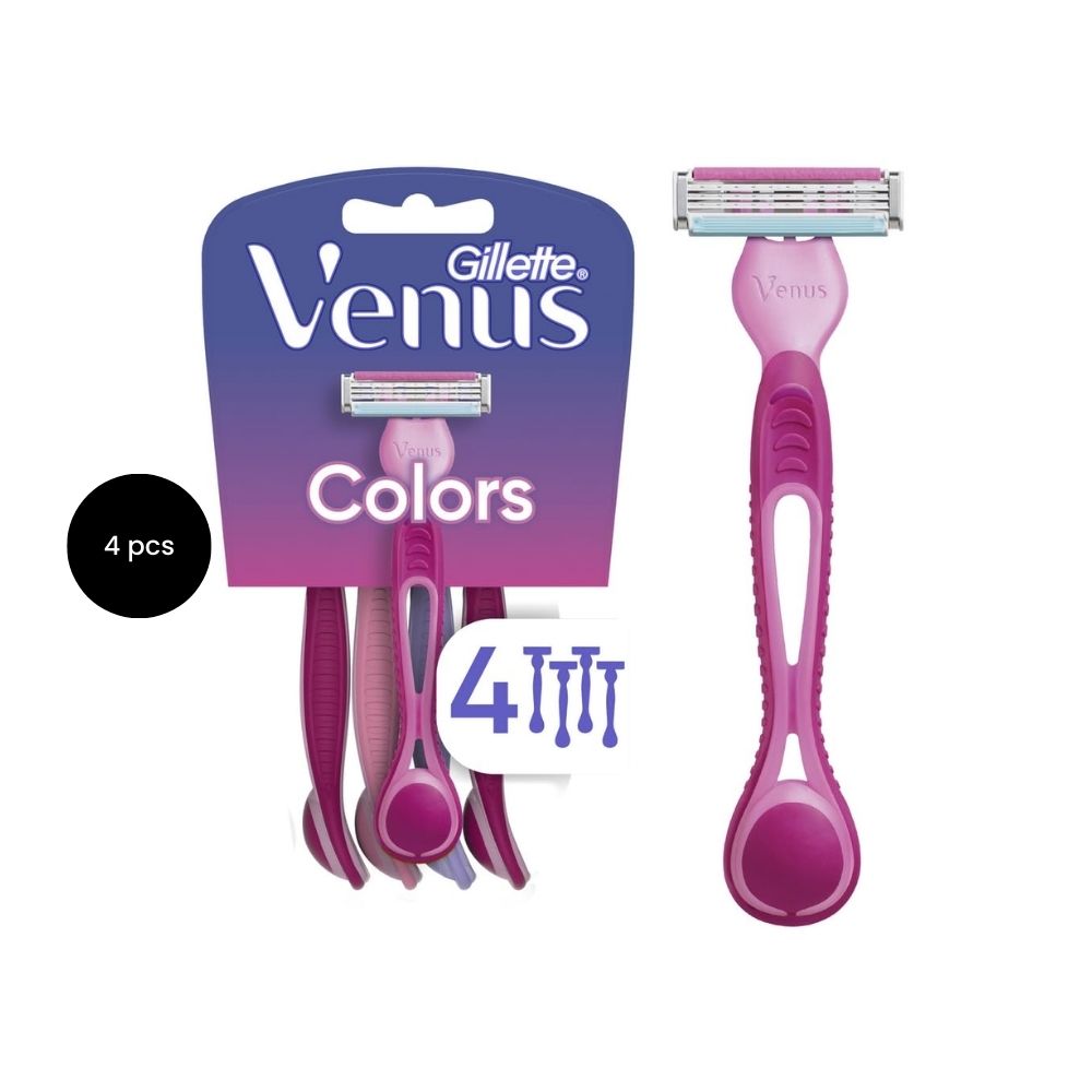 Gillette Venus Colors 3 Disposable Razors (4 in Pack of 1) GIL-RZR-0002 Gillette Venus Colors 3 Disposable Razors (4 in Pack of 1) - Image 1