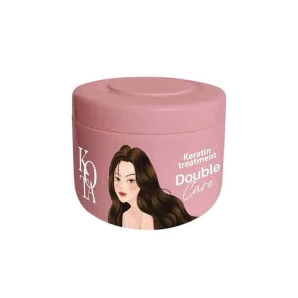 KOTA Keratin Treatment Double Care pink jar with woman illustration and long hair.