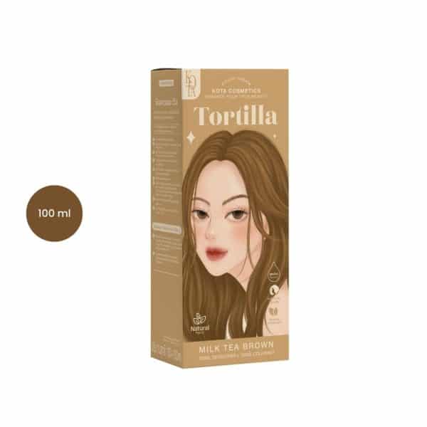 Kota Cosmetics Tortilla Milk Tea Brown hair color box with an illustrated woman and 100ml label.