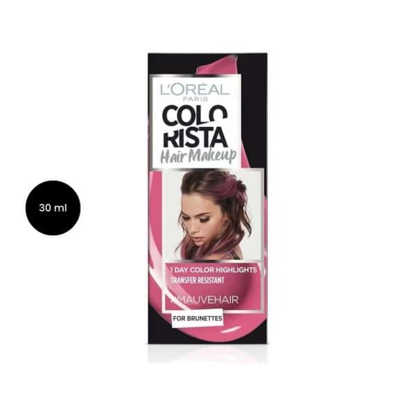 L'Oréal Colorista Hair Makeup 30ml #MauveHair box for brunettes with 1-day highlights.