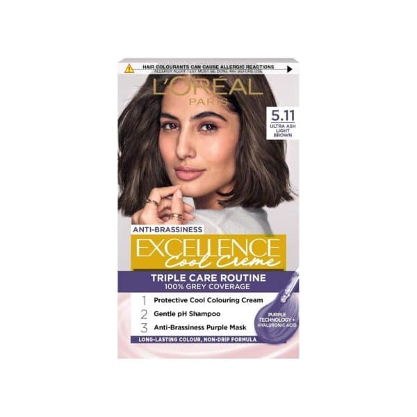 L'Oréal Paris New & Improved Excellence Cool Creme Permanent Hair Dye 5.11 Ultra Ash Light Brown