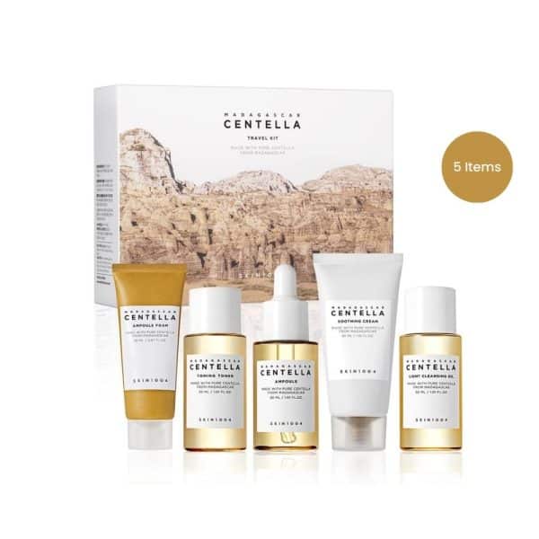 SKIN1004 Madagascar Centella Travel Kit box with five mini skincare products.