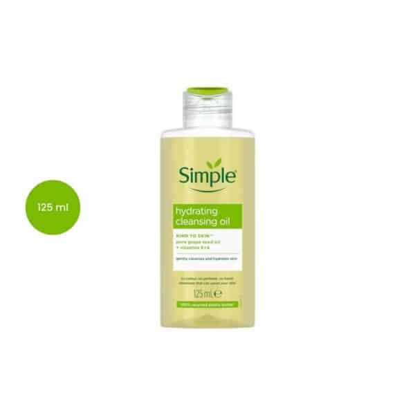 Simple Hydrating Cleansing Oil 125ml clear bottle with green liquid and a green flip cap.