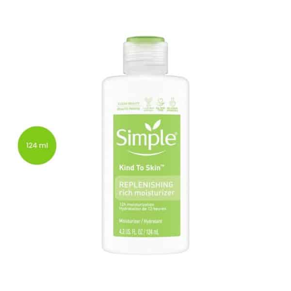 Simple Kind To Skin Replenishing Rich Moisturizer 124ml bottle on a white background.