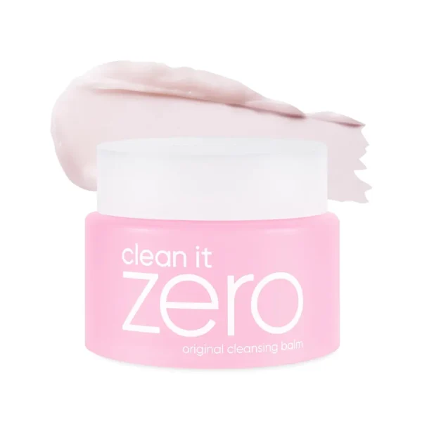 > Banila Co Clean It Zero Original Cleansing Balm pink jar on a pink balm backdrop.