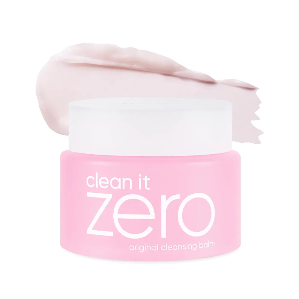 > Banila Co Clean It Zero Original Cleansing Balm pink jar on a pink balm backdrop.