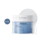 Biodance Cera-nol Gel Toner Pads 60 Pads blue tub with white lid, tweezers, and gel pad swatch.