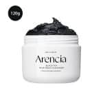 Arencia Black Tea Rice Mochi Cleanser 120g jar with thick black texture visible inside.