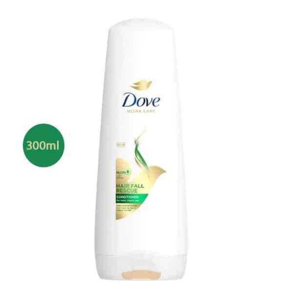 Dove Hair Fall Rescue Conditioner 300ml white bottle with green and gold accents.