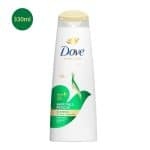Dove Hair Fall Rescue Shampoo 330ml white bottle with green and gold accents and a beige cap.