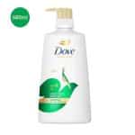 Dove Hair Fall Rescue Shampoo 680ml white pump bottle with green and gold accents.