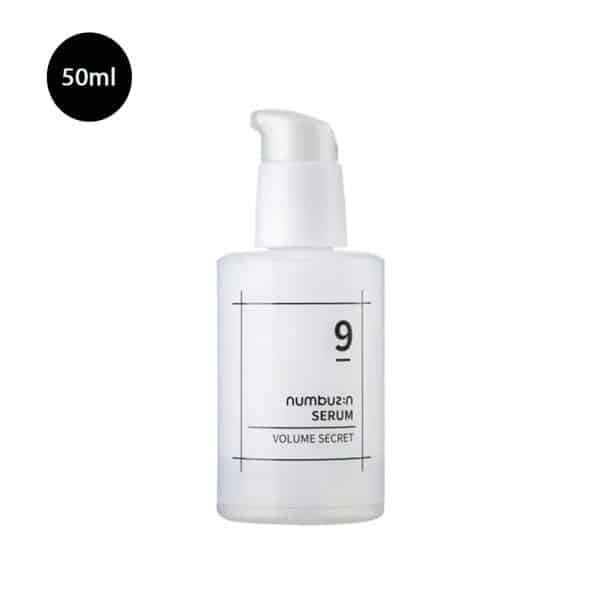 Numbuzin No. 9 Secret Volume Serum 50ml frosted pump bottle with minimalist black label.