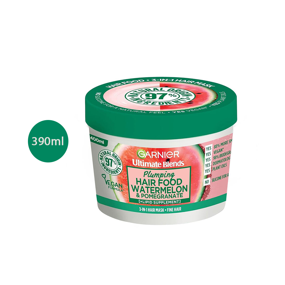 Ultimate Blends Hair Food Watermelon 3-in-1 Dry Hair Mask Treatment – 390ml Garnier Ultimate Blends Hair Food Watermelon 3-In-1 Dry Hair Mask Treatment – 390ml - Image 1